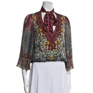 Alice + Olivia Printed Tie Neck Blouse
